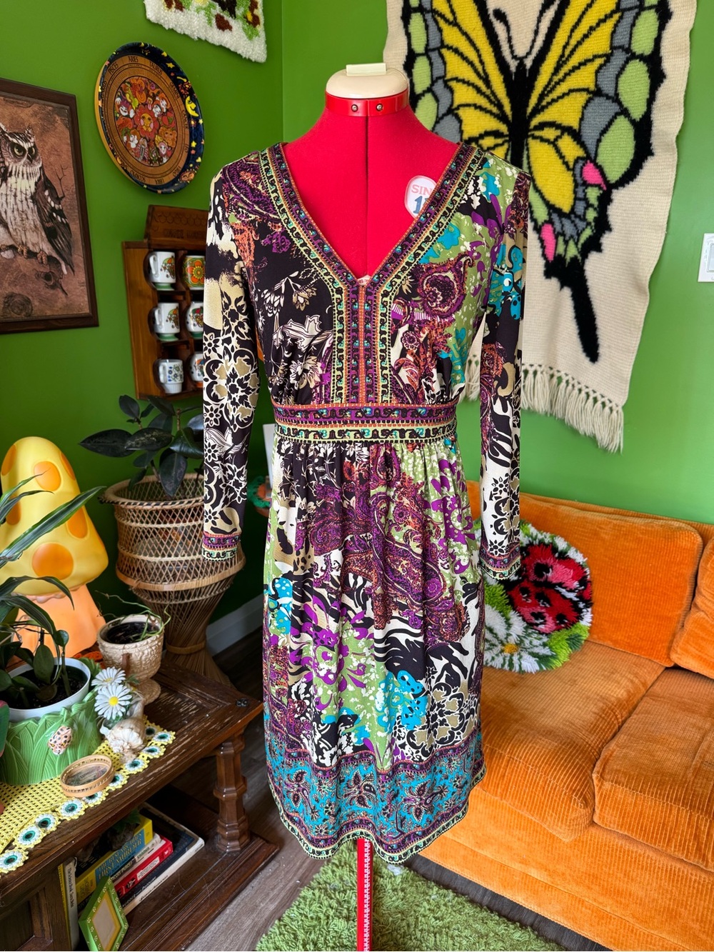 Bohemian Floral V-Neck Long-Sleeve Dress in Multicolor